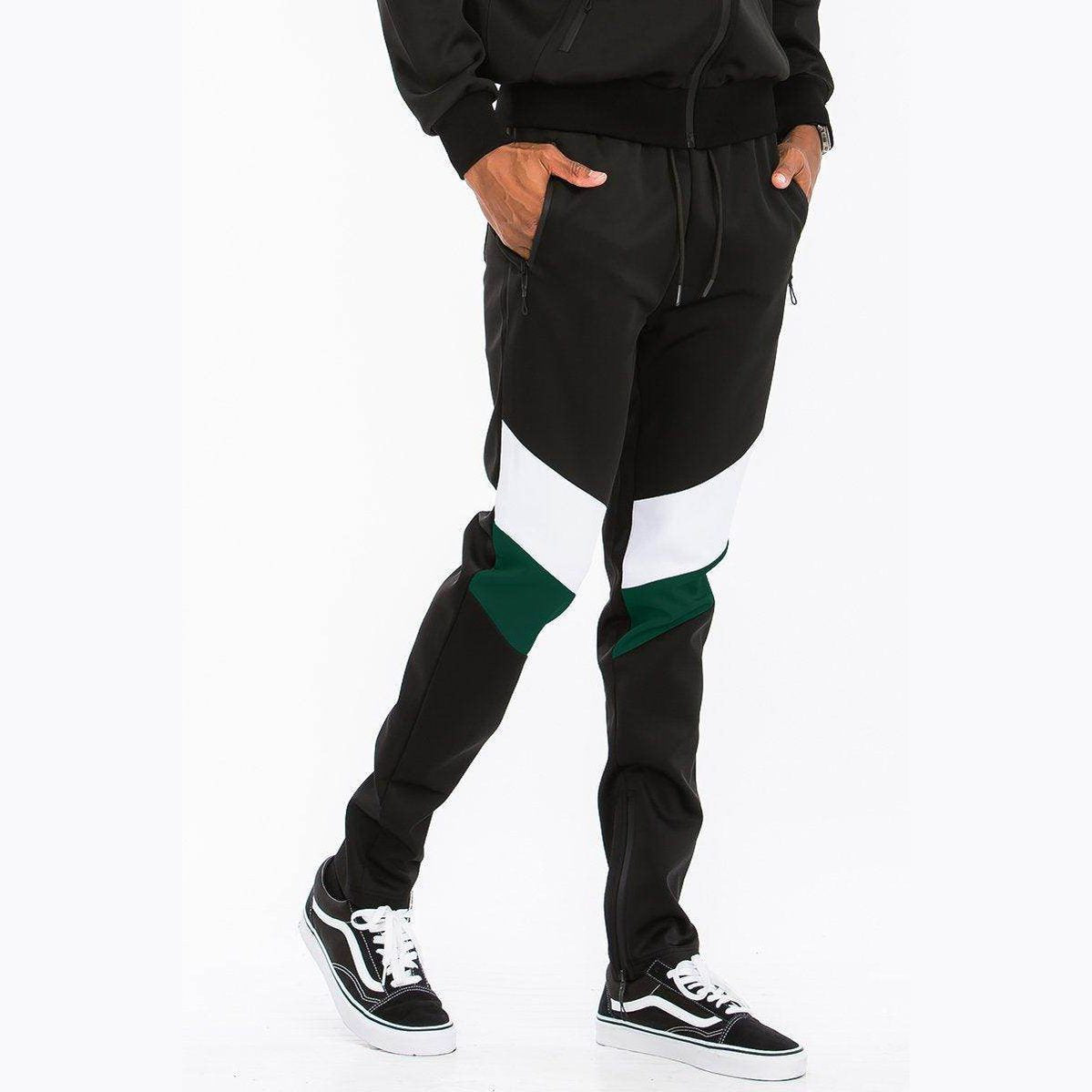 Men's 2PC Track Set by WEIV featuring black pants with stylish color block design, ideal for casual wear and workouts, VacationGrabs Track Suit