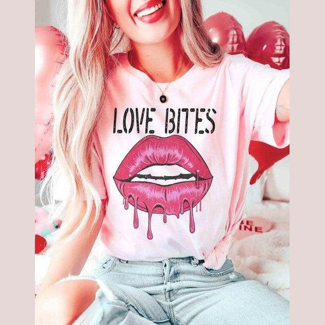 Valentine's Day Love Bites Lips Graphic T-Shirt - VacationGrabs