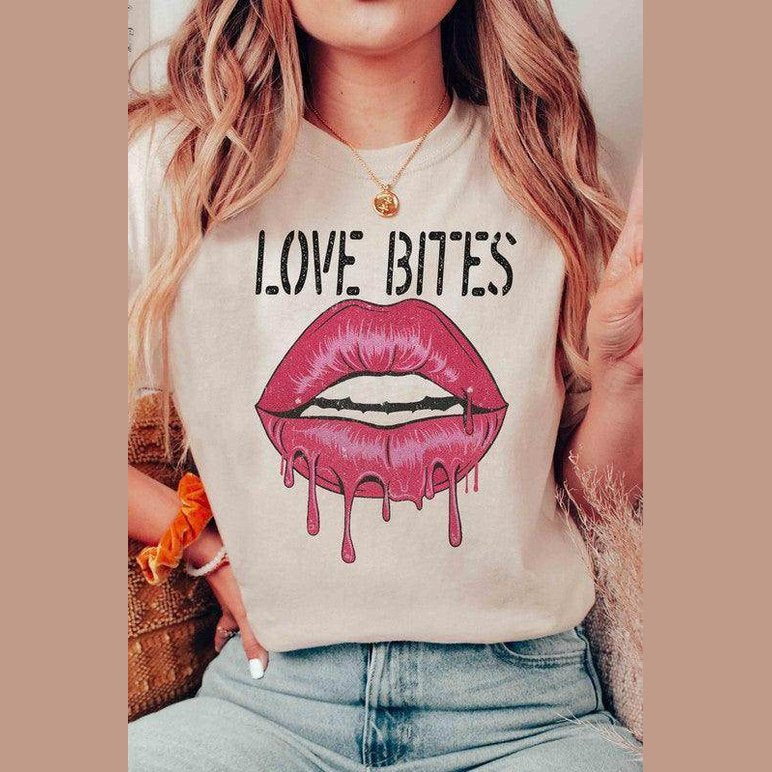 Valentine's Day Love Bites Lips Graphic T-Shirt - VacationGrabs