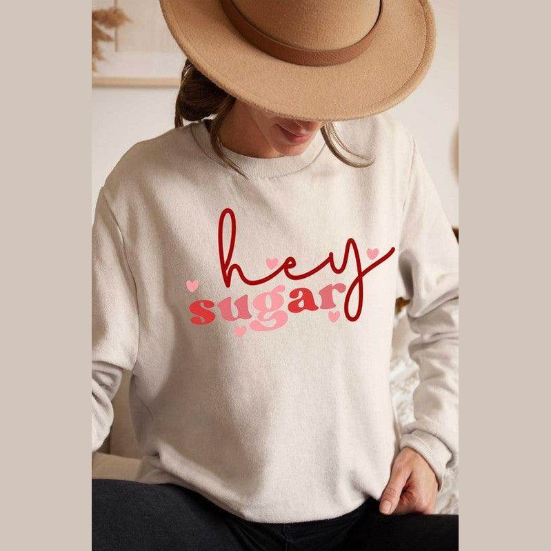 Valentine's Day Plus Size - Hey Sugar Graphic Sweatshirt - VacationGrabs