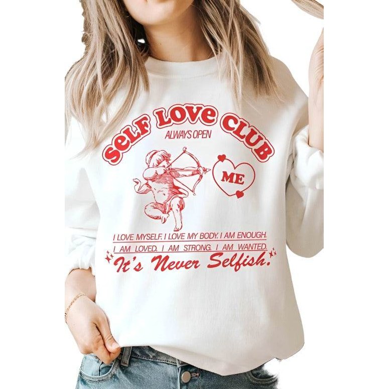 Valentine's Day Self Love Club Graphic Sweatshirt - VacationGrabs