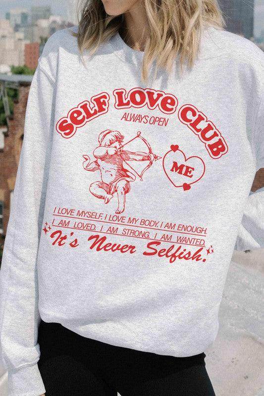 Valentine's Day Self Love Club Graphic Sweatshirt - VacationGrabs