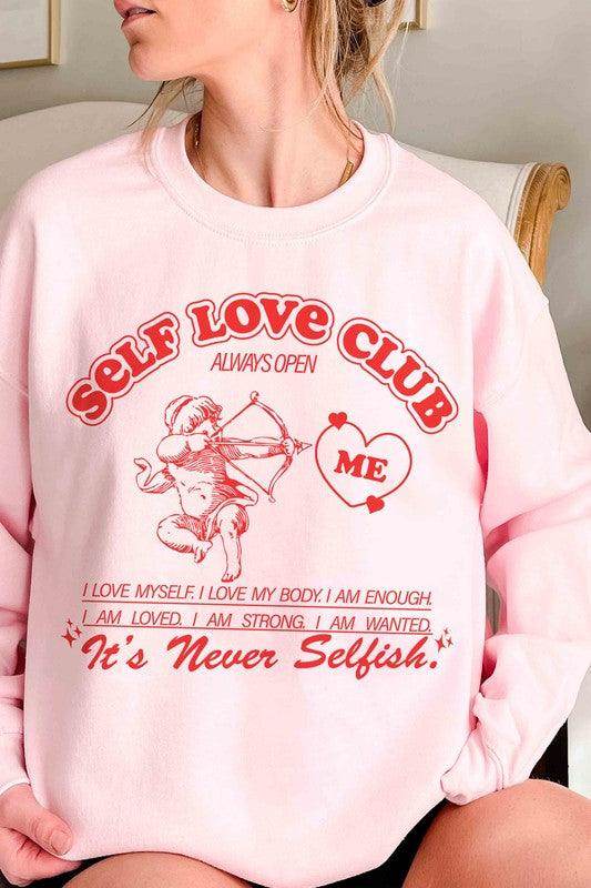Valentine's Day Self Love Club Graphic Sweatshirt - VacationGrabs