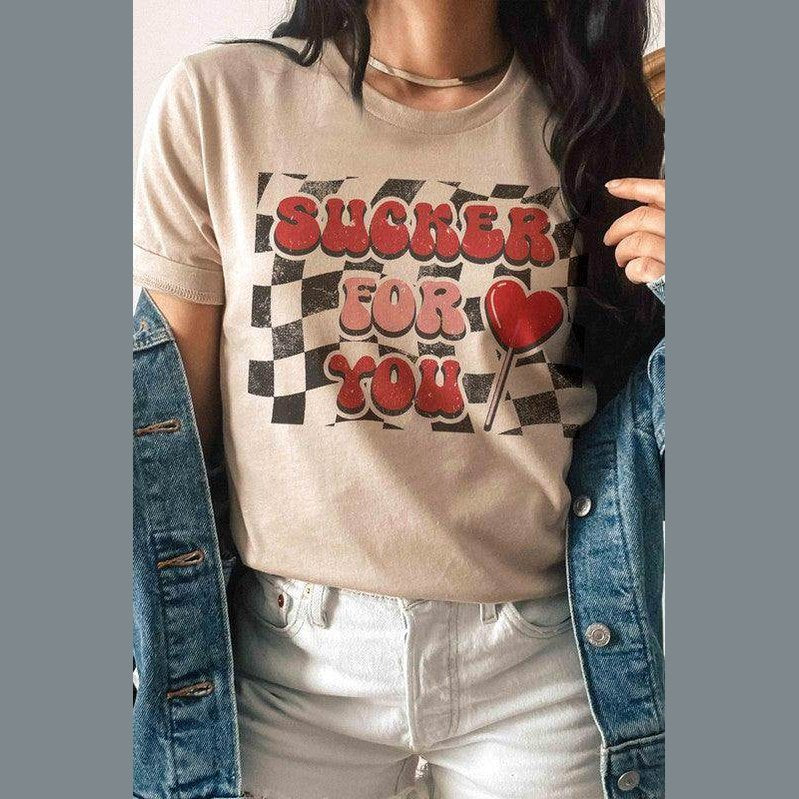 Valentine's Day Sucker For You Graphic T-Shirt - VacationGrabs
