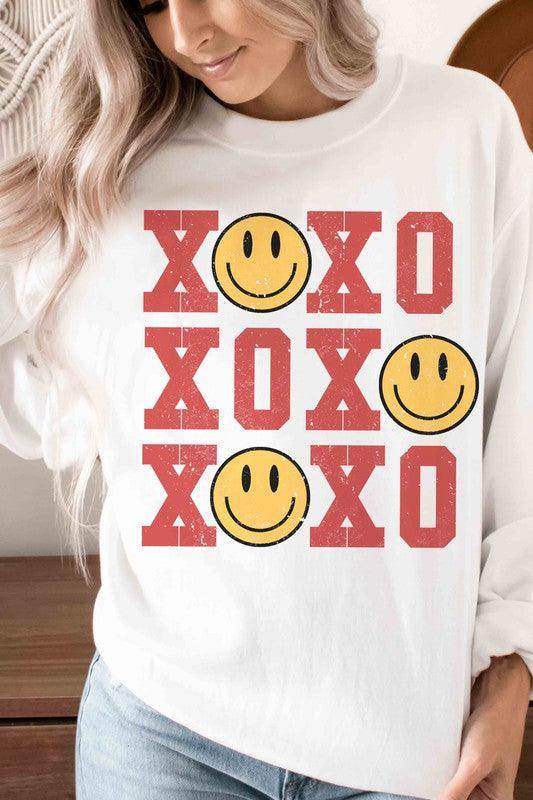 Valentine's Day Xoxo Happy Face Graphic Sweatshirt - VacationGrabs