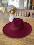Burgundy vegan felt panama hat with a stylish wide brim for women's fashion accessories