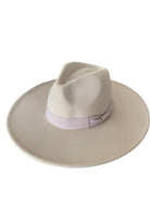 Vegan felt panama hat in cream color with a stylish lavender ribbon band for women