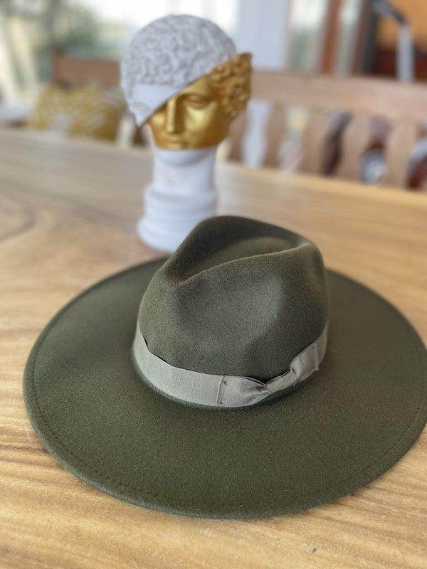 Olive Green Vegan Felt Panama Hat with a Stylish Wide Brim for Women from Queens, INC