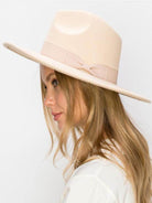 Stylish vegan felt panama hat in light beige with a chic ribbon band for women