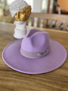 Queens INC vegan felt panama hat in lavender color with a stylish ribbon band