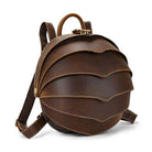 Accordion beetle daypack in brown leather with layered design for stylish travel and daily use