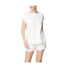 Fabina white bamboo linen shorts set featuring a relaxed short-sleeve top and matching shorts