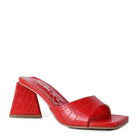 Rag Company red block heel vacation sandals with a stylish open-toe design and trendy texture
