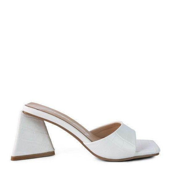 White block heel vacation sandals with a stylish cone shape for comfortable summer wear