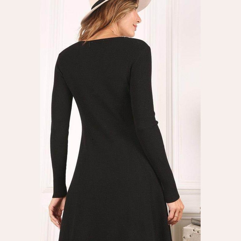 Black Lilou Casual Knit Dress for Travel with Long Sleeves and Comfortable Fit
