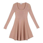 Lilou Casual Knit Dress for Travel in Soft Beige with Long Sleeves and Flowy Skirt
