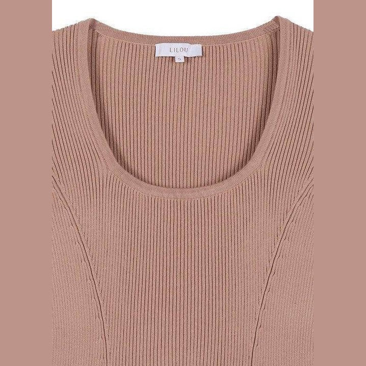 Lilou Women's Casual Knit Dress for Travel featuring a comfortable ribbed design in a soft beige color