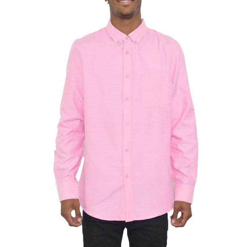 WEIV Pink Casual Mens Dress Shirt with Button-Up Front and Chest Pocket
