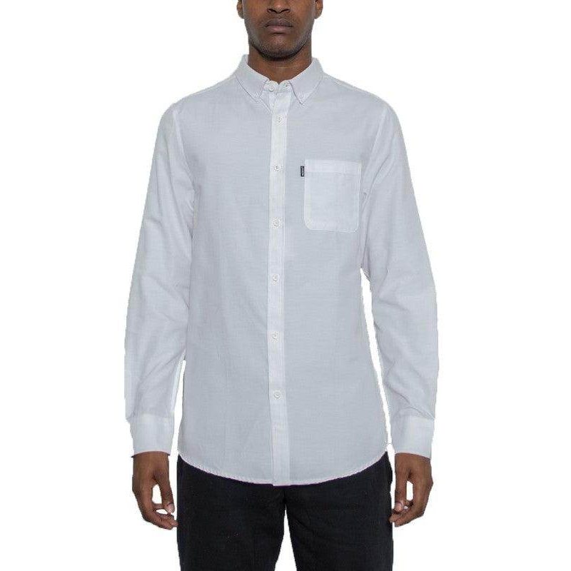 WEIV Casual mens dress shirt in white with long sleeves and chest pocket for versatile styling