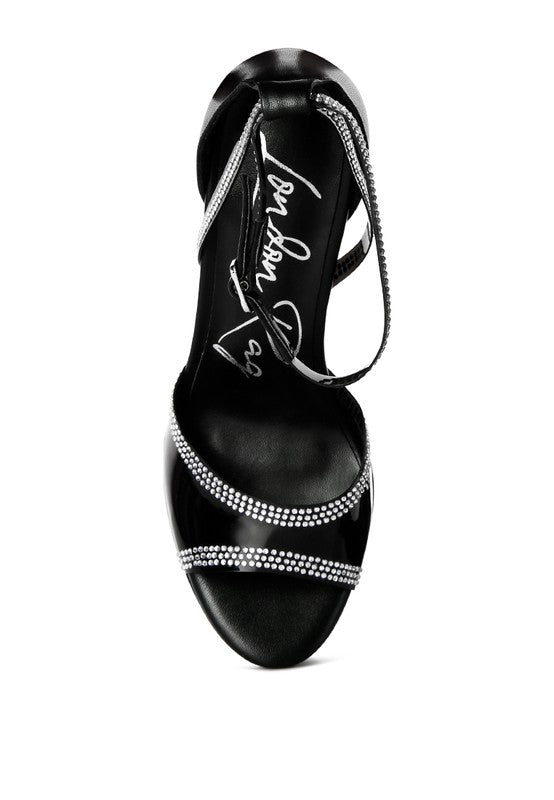 Cinderella embellished stiletto sandals in black for elegant occasions