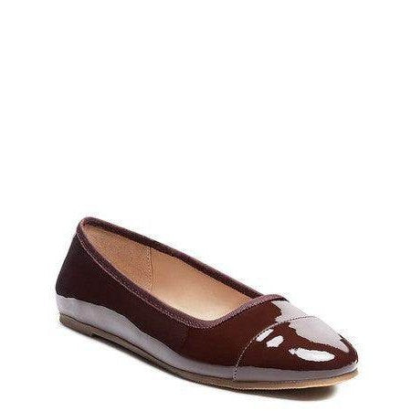 Rag Company Women's Comfortable Casual Flats in Burgundy with Stylish Patent Toe