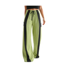VacationGrabs women's comfortable wide leg lounge trousers in green with black side panels and drawstring waist