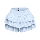 Light blue curvy fashion ruffle shorts with multiple layered frills for stylish summer wear