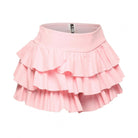 Pink VacationGrabs curvy fashion ruffle shorts featuring layered ruffles and a comfortable waistband