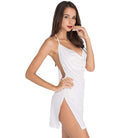 White deep v side slit night dress with halter straps and open back by VacationGrabs