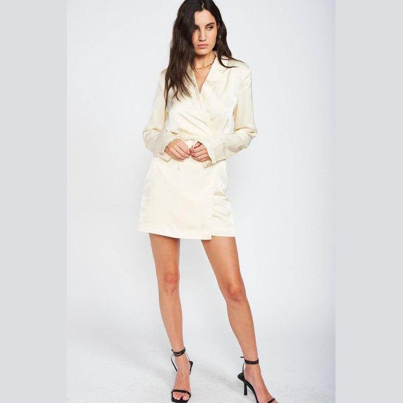 Emory Park Women's Drawstring Mini Dress in Cream with a Stylish Wrap Design