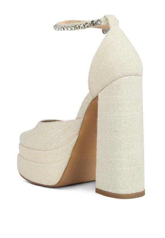 Rag Company embellished ankle strap heels in beige for stylish occasions