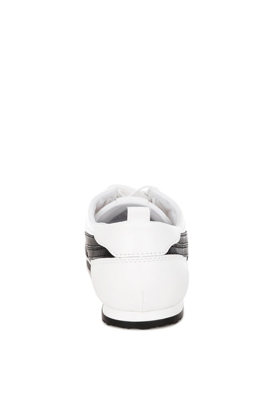 Women's white faux leather lace-up sneakers, stylish for casual wear
