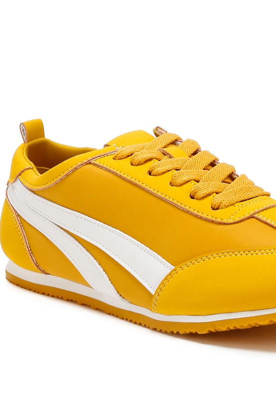 Women's yellow faux leather lace-up sneakers for casual wear