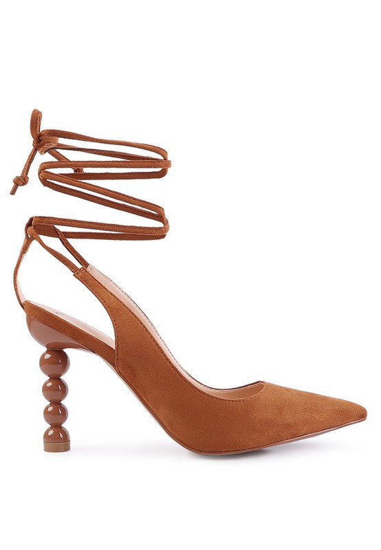 Rag Company lace up cut out sandals for women in brown suede