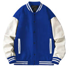 WEIV Blue Letterman Jacket for Men with White Sleeves and Classic Striped Details