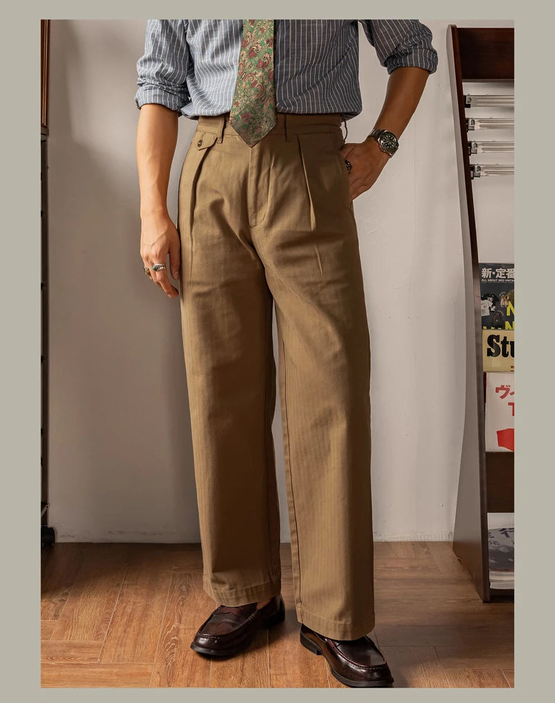Men's high rise wide leg trousers in brown, perfect for casual or formal occasions