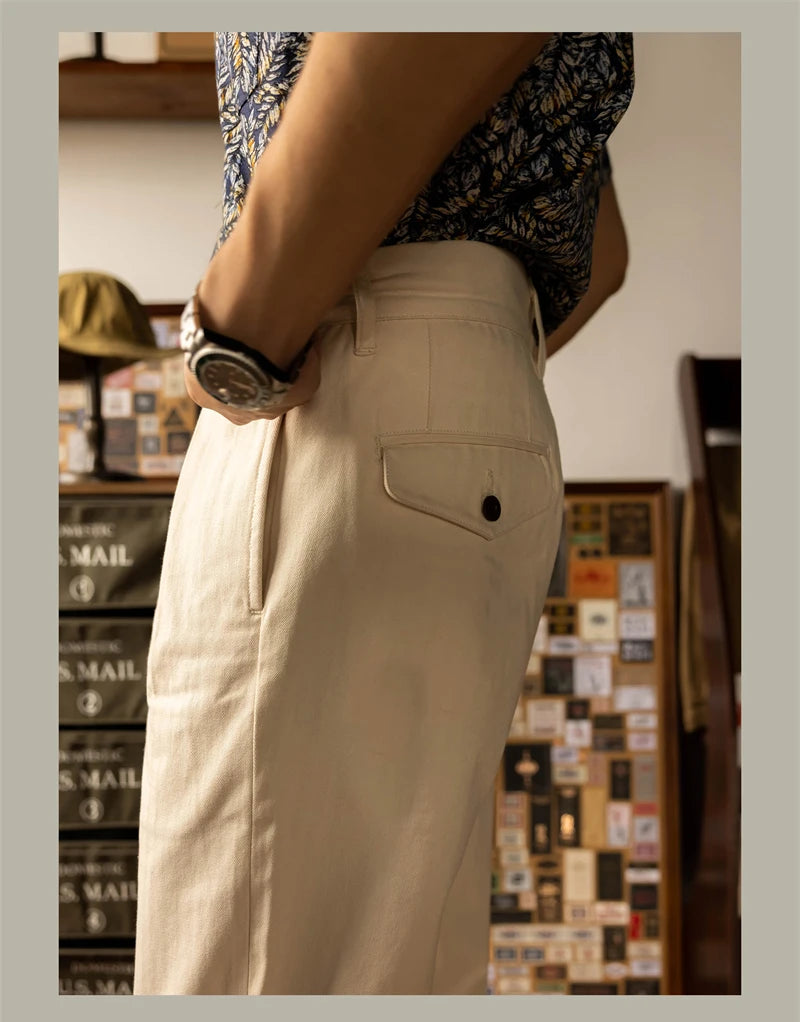 Men's high rise wide leg trousers in cream, perfect for casual outings