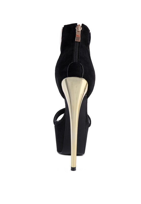 Women's black metal band high heeled sandals for formal occasions