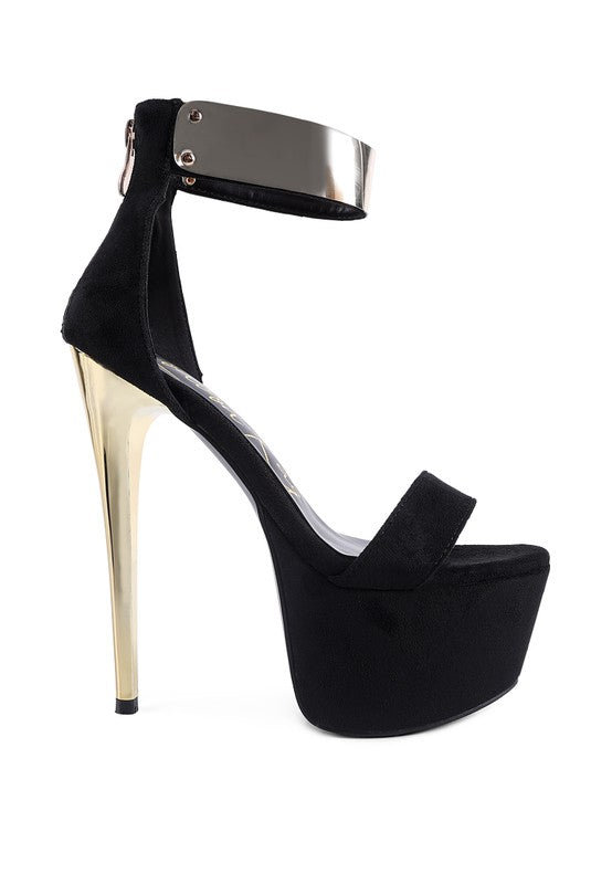 Women's black metal band high heeled sandals for stylish occasions