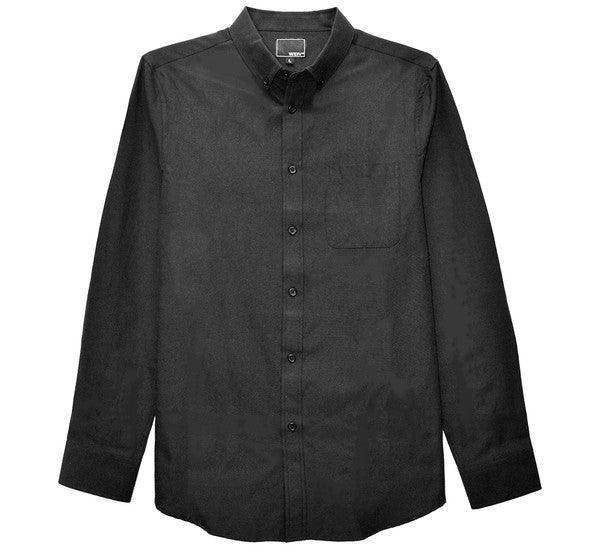 WEIV Men's Black Button-Up Shirt with Classic Fit and Long Sleeves for Business Casual Style