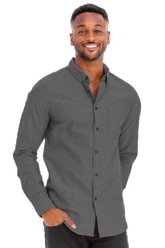 WEIV Men's Gray Long Sleeve Shirt, Stylish for Work and Casual Wear, Ideal as a pink business casual shirt