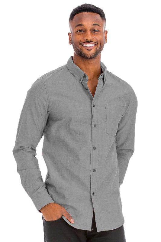 WEIV Men's Long Sleeve Gray Shirt with Button Down Collar for Business Casual Style