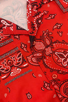 WEIV red bandana print short sleeve shirt featuring detailed paisley design and button-up front