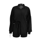 Miss Sparkling black relaxed fit button down shorts set with long sleeves and drawstring waist