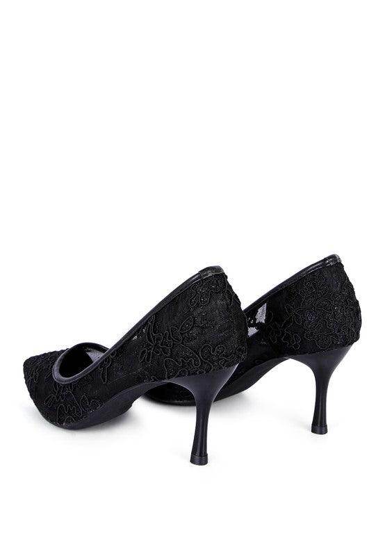 Elegant Rag Company reunion high heel shoes in black lace with a classic design for formal occasions