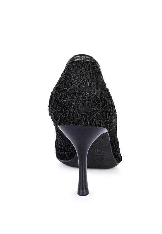Black lace-up reunion high heel shoes with stylish design and elegant silhouette for women