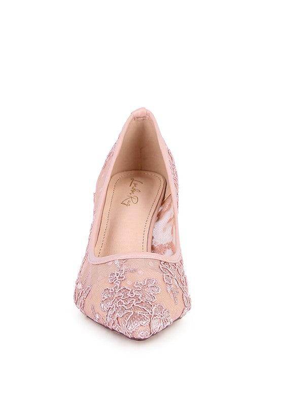 Rag Company reunion high heel shoes in pink with elegant floral embroidery for formal occasions
