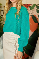 Mustard Seed green trendy sweater tops for women with long sleeves and relaxed fit