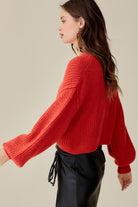Mustard Seed red knit trendy sweater tops for women with long sleeves and relaxed fit