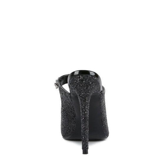 Twinklet party heels in black glitter with a stylish stiletto heel for elegant occasions